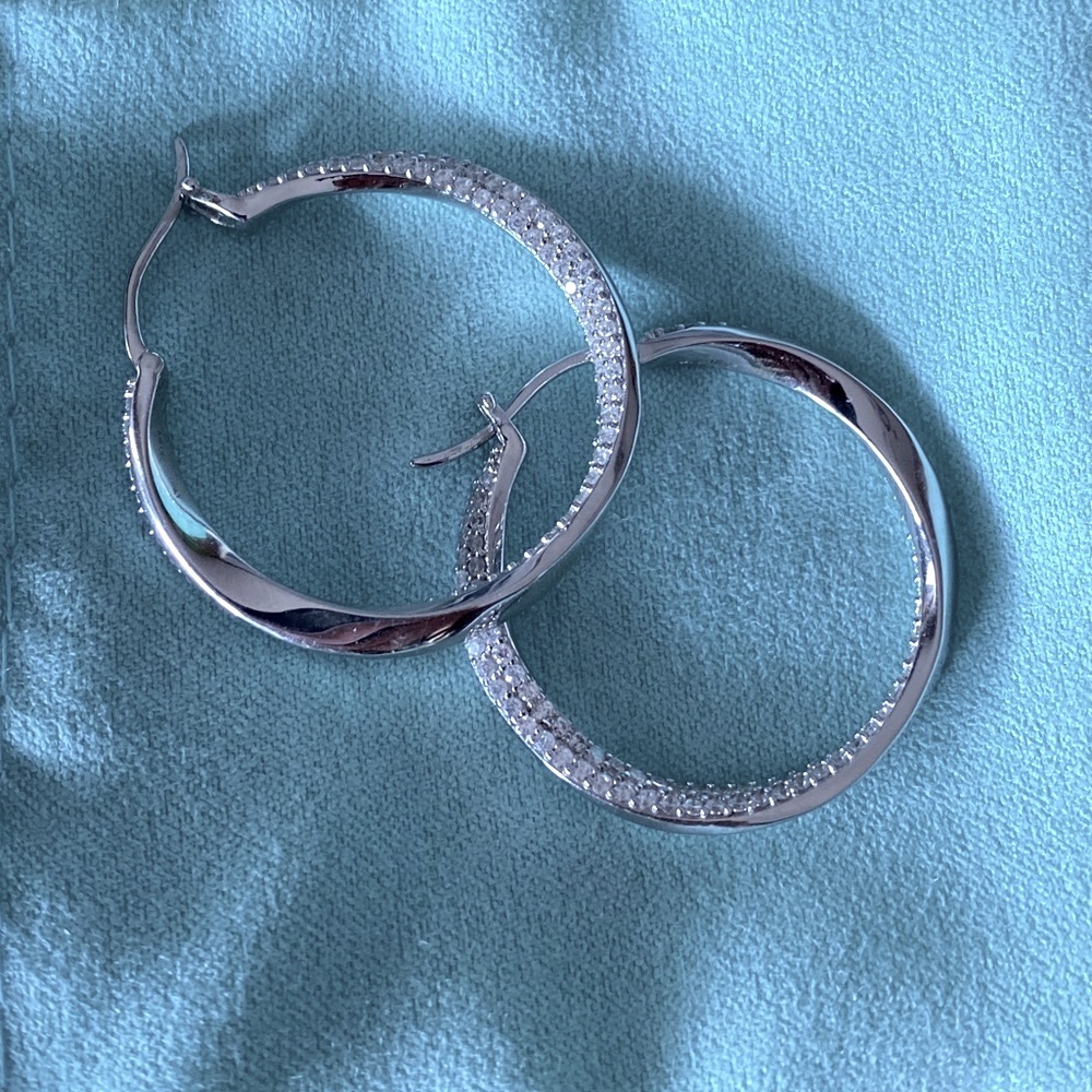 Solid SS Italia inside out diamond Hoops High Quality